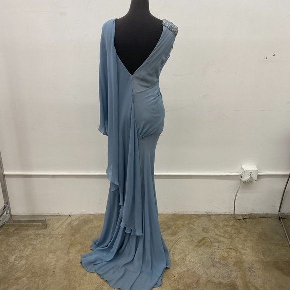 Blue Asymmetric deep V Chiffon Dress - Picture 2 of 2